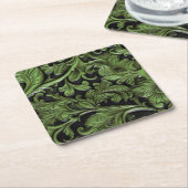 Grünes, schwarzes Imitat Rechteckiger Pappuntersetzer (angewinkelt)