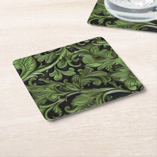 Grünes, schwarzes Imitat Rechteckiger Pappuntersetzer (angewinkelt)