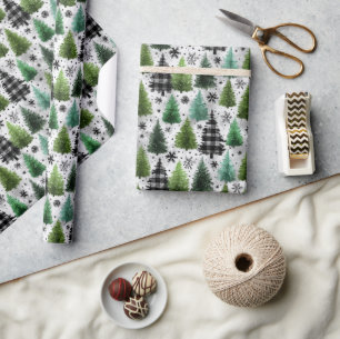 Grünes, schwarzes Karo- und Hundezahn-Weihnachtsmu Geschenkpapier