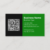 Grünes schwarzes Logo QR-Code Visitenkarte (Vorderseite)