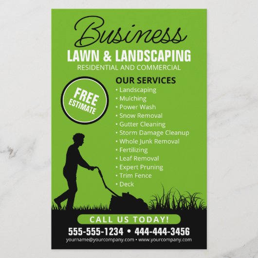 Grünes Schwarzes Rasenmähen Flyer (Vorne)