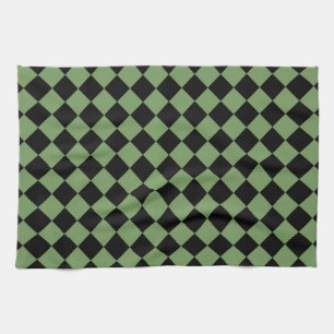 Grünes schwarzes Schachbrett-Diamantmuster  Geschirrtuch