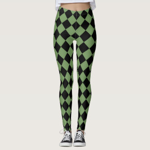 Grünes schwarzes Schachbrett-Diamantmuster Leggings