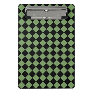 Grünes schwarzes Schachbrett-Diamantmuster  Mini Klemmbrett
