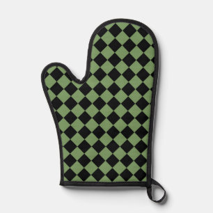 Grünes schwarzes Schachbrett-Diamantmuster Ofenhandschuh