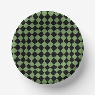 Grünes schwarzes Schachbrett-Diamantmuster Pappteller