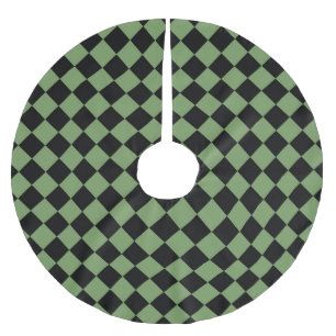 Grünes schwarzes Schachbrett-Diamantmuster Polyester Weihnachtsbaumdecke