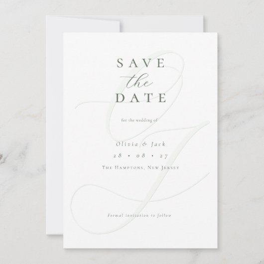 Grünes Script-Foto Hochzeit Save The Date (Vorderseite)