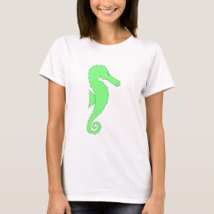 Grünes Seepferd auf Weiß T-Shirt