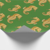 Grünes Seepferd Geschenkpapier (Ecke)