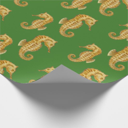 Grünes Seepferd Geschenkpapier (Ecke)