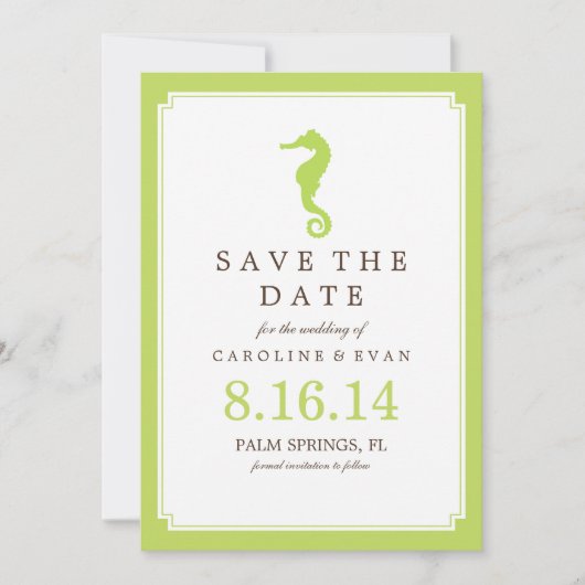 Grünes Seepferd Hochzeit speichern Sie das Datum Save The Date (Vorderseite)