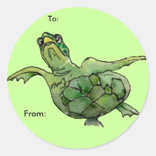 Grünes Seeschildkröte-Cartoon-personalisierte Runder Aufkleber