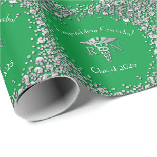 Grünes Silber der Nurse Nursing School Graduation  Geschenkpapier