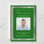 Grünes Silber Foto Geburtstag Einladung (Vorderseite)