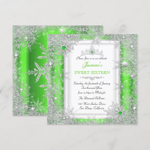 Grünes Silber Winter Wonderland Sweet 16 Schneeflo Einladung