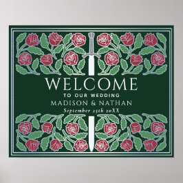 Grünes silbernes florales königliches Hochzeits-Wi Poster