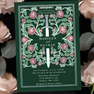 Grünes silbernes Schwert Florales Mittelalter Fant Einladung