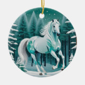 Grünes Silberpferd im verzauberten Wald Keramik Ornament (Vorne)