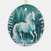 Grünes Silberpferd im verzauberten Wald Keramik Ornament (Links)