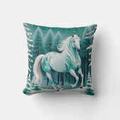 Grünes Silberpferd im verzauberten Wald Kissen (Vorderseite)
