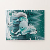 Grünes Silberpferd im verzauberten Wald Puzzle (Horizontal)