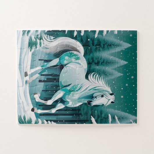 Grünes Silberpferd im verzauberten Wald Puzzle (Horizontal)