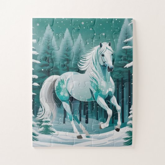 Grünes Silberpferd im verzauberten Wald Puzzle (Vertikal)