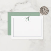 Grünes Skript Minimalistischer Name Monogramm Mitteilungskarte (Vorderseite/Rückseite Beispiel)