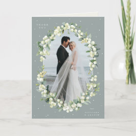 Grünes Snowberry+Eukalyptus Hochzeitsstich Foto ei Dankeskarte