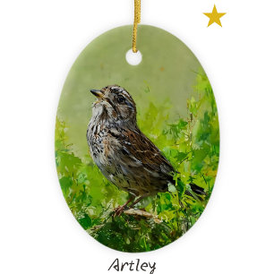 Grünes Song Sparrow Bird-Malerei benutzerdefiniert Keramik Ornament
