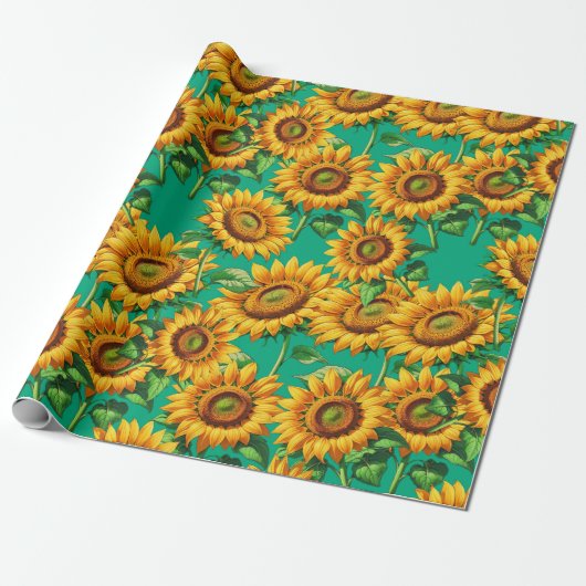 Grünes Sonnenblumenmuster Muster Geschenkpapier (Ungerollt)