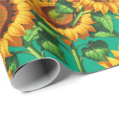 Grünes Sonnenblumenmuster Muster Geschenkpapier (Rolleneckpunkt)