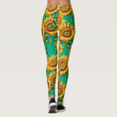 Grünes Sonnenblumenmuster Muster Leggings (Rückseite)