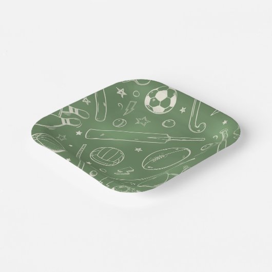 Grünes Sportmuster Pappteller (Gewinkelt)