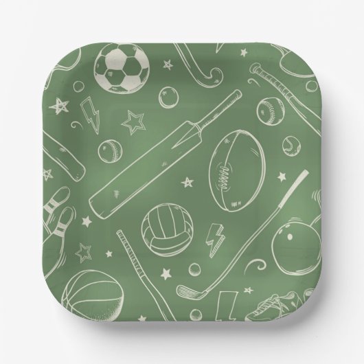 Grünes Sportmuster Pappteller (Vorderseite)