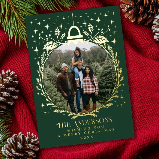 Grünes, stilvolles Weihnachtszitzer-Foto Folien Feiertagskarte