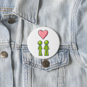 Grünes Strichmännchen-Paar Rosa Herz Liebe Button