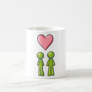 Grünes Strichmännchen-Paar Rosa Herz Liebe Kaffeetasse