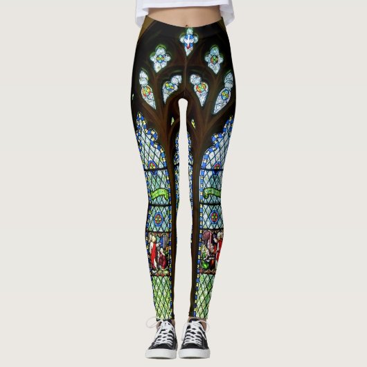 Grünes SüdBuntglas-Fenster Leggings (Vorderseite)