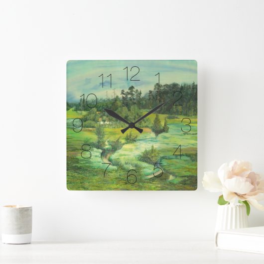 grünes Tal Quadratische Wanduhr (Zuhause)
