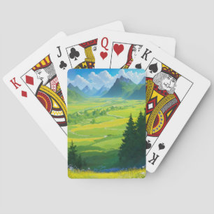 Grünes Tal umgebaut von Hochgebirgsspitzen Spielkarten