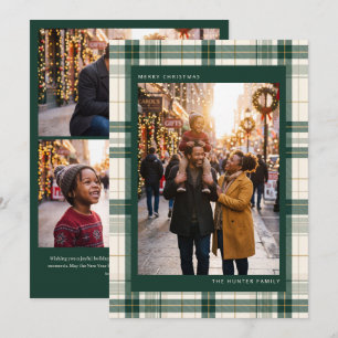 Grünes Tartan-Karo Frohe Weihnachten Familienfoto