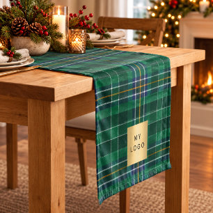 Grünes Tartan-Karo-Geschäftslogo Kurzer Tischläufer