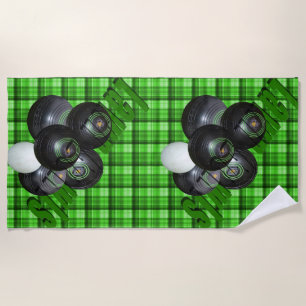 Grünes Tartan-Rasen-Bowling-Design, Strandtuch