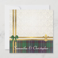 Grünes Tartan und Goldband mit weißem Damast