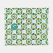Grünes Teal modernes Blumenmuster Monogramm Fleecedecke (Vorderseite (Horizontal))