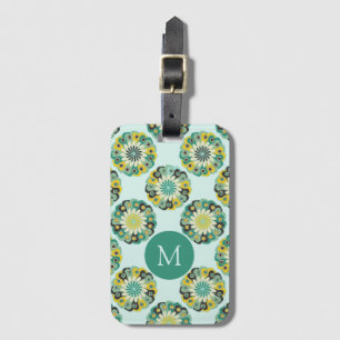 Grünes Teal modernes Blumenmuster Monogramm Gepäckanhänger