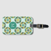 Grünes Teal modernes Blumenmuster Monogramm Gepäckanhänger (Vorderseite (Horizontal))