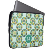 Grünes Teal modernes Blumenmuster Monogramm Laptopschutzhülle (Vorne Rechts)